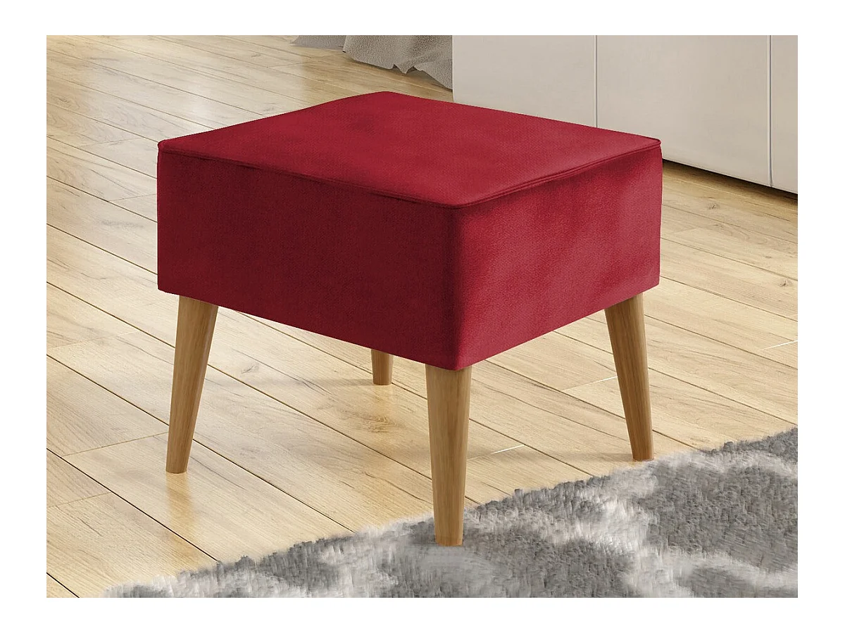 Pouf Comfivo 205, Rouge, 41x45x45cm, Tapisserie, Pieds: Bois