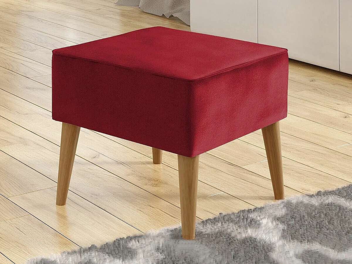 Pouf Comfivo 205, Rouge, 41x45x45cm, Tissu, Pieds: Bois
