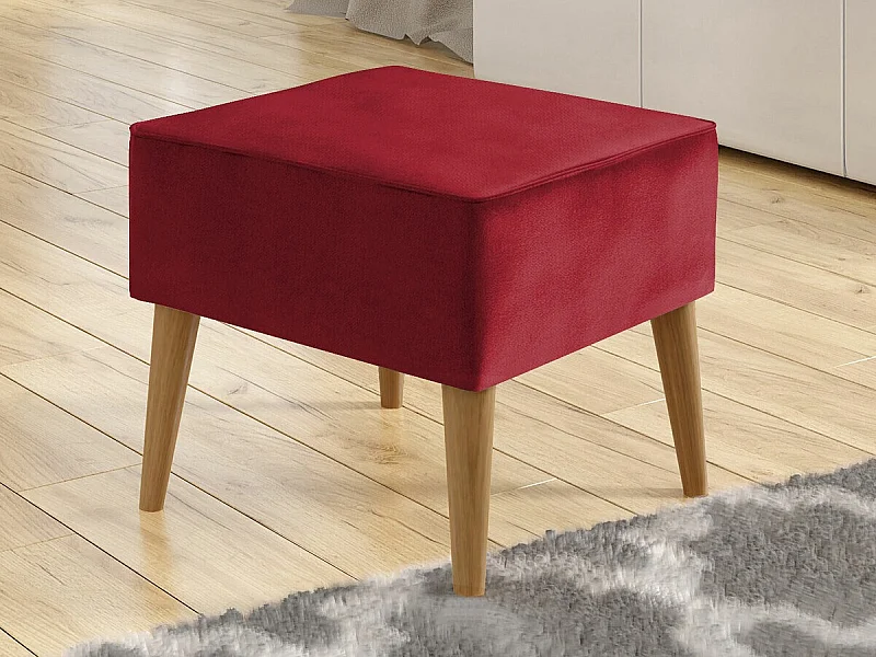Pouf Comfivo 205, Rouge, 41x45x45cm, Tissu, Pieds: Bois