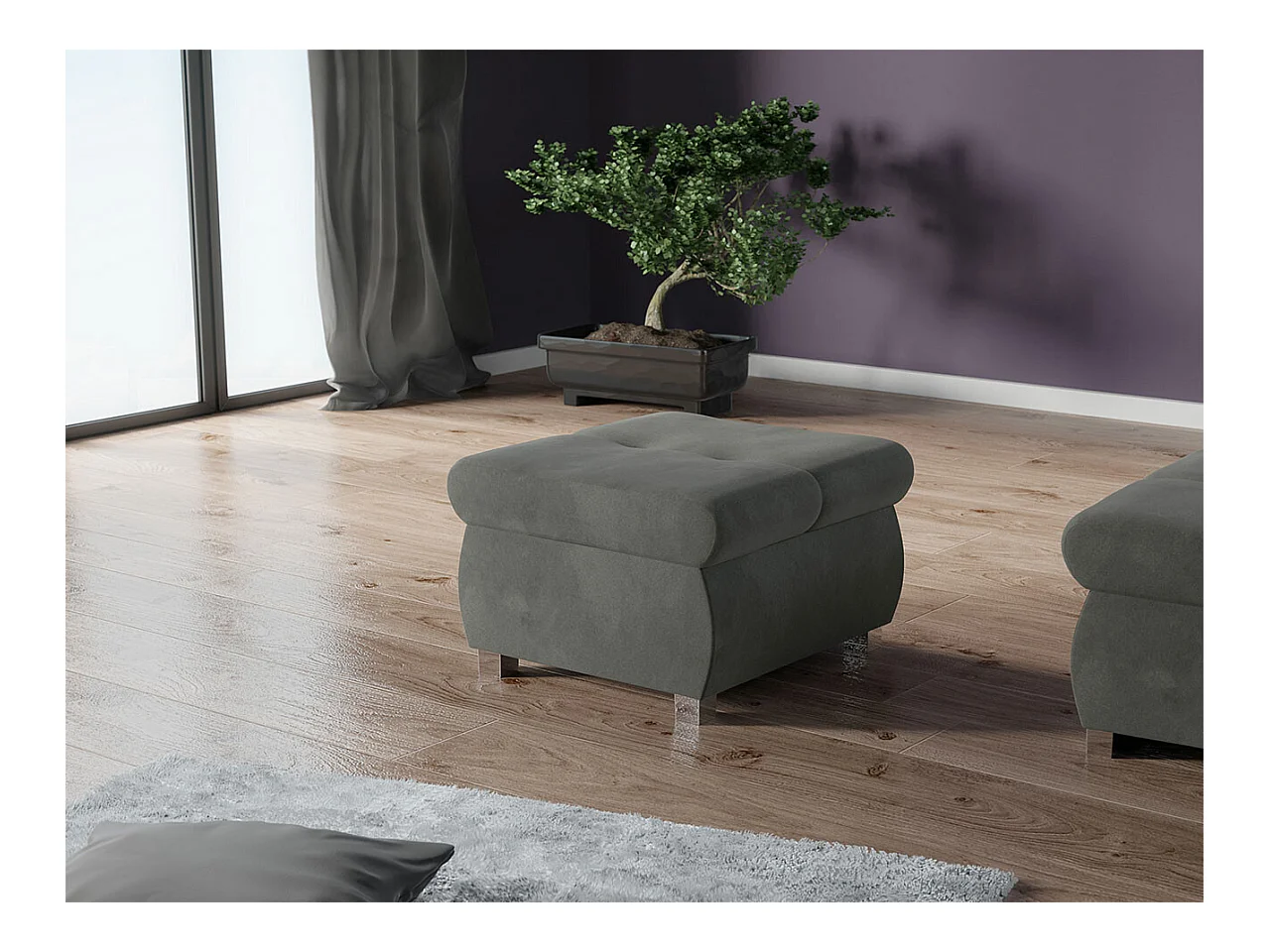 Pouf Comfivo 122, Grigio, 39x60x60cm, Arazzo, Gambe: Metallo, Senza