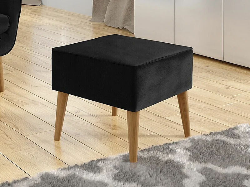 Puf Comfivo 205, Negro, 41x45x45cm, Tapiz, Patas: Madera