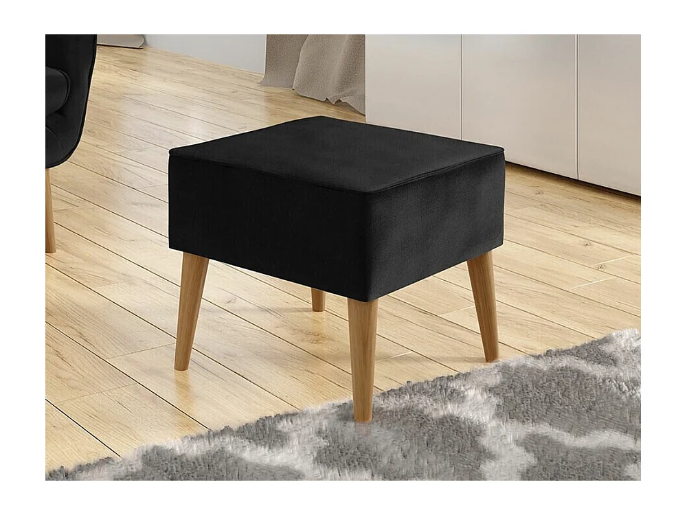 Pouf Comfivo 205, Noir, 41x45x45cm, Tapisserie, Pieds: Bois