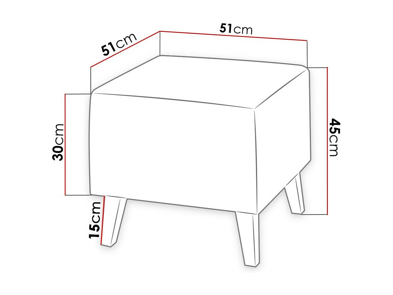 Pouf Etrmoru 136, Gris, 45x51x51cm, Tissu, Pieds: Plastique