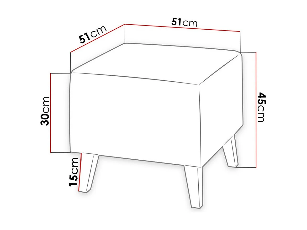 Pouf Etrmoru 136, Gris, 45x51x51cm, Tissu, Pieds: Plastique