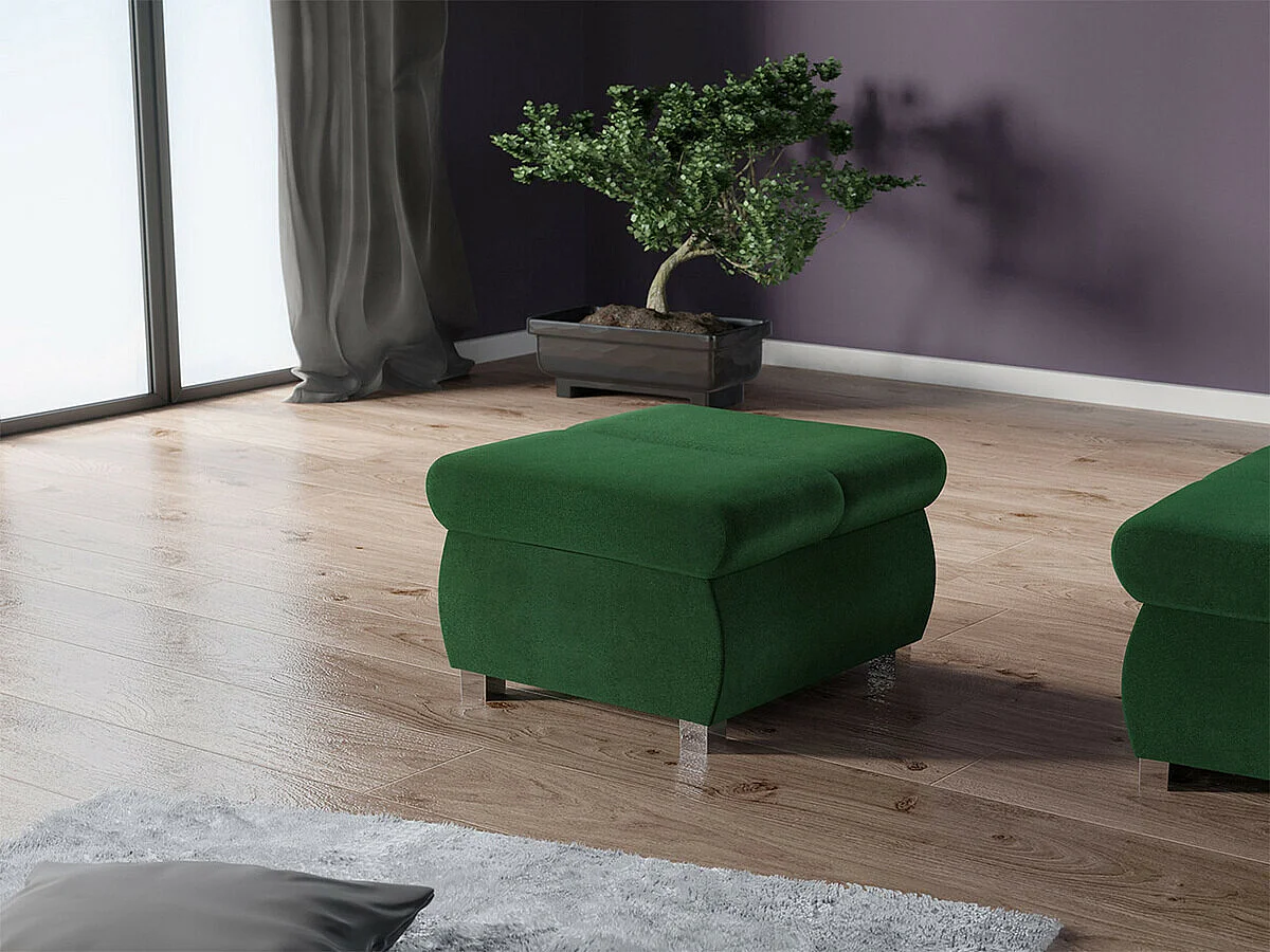 Pouf Comfivo 142, Vert, 39x60x60cm, Tissu, Pieds: Métal