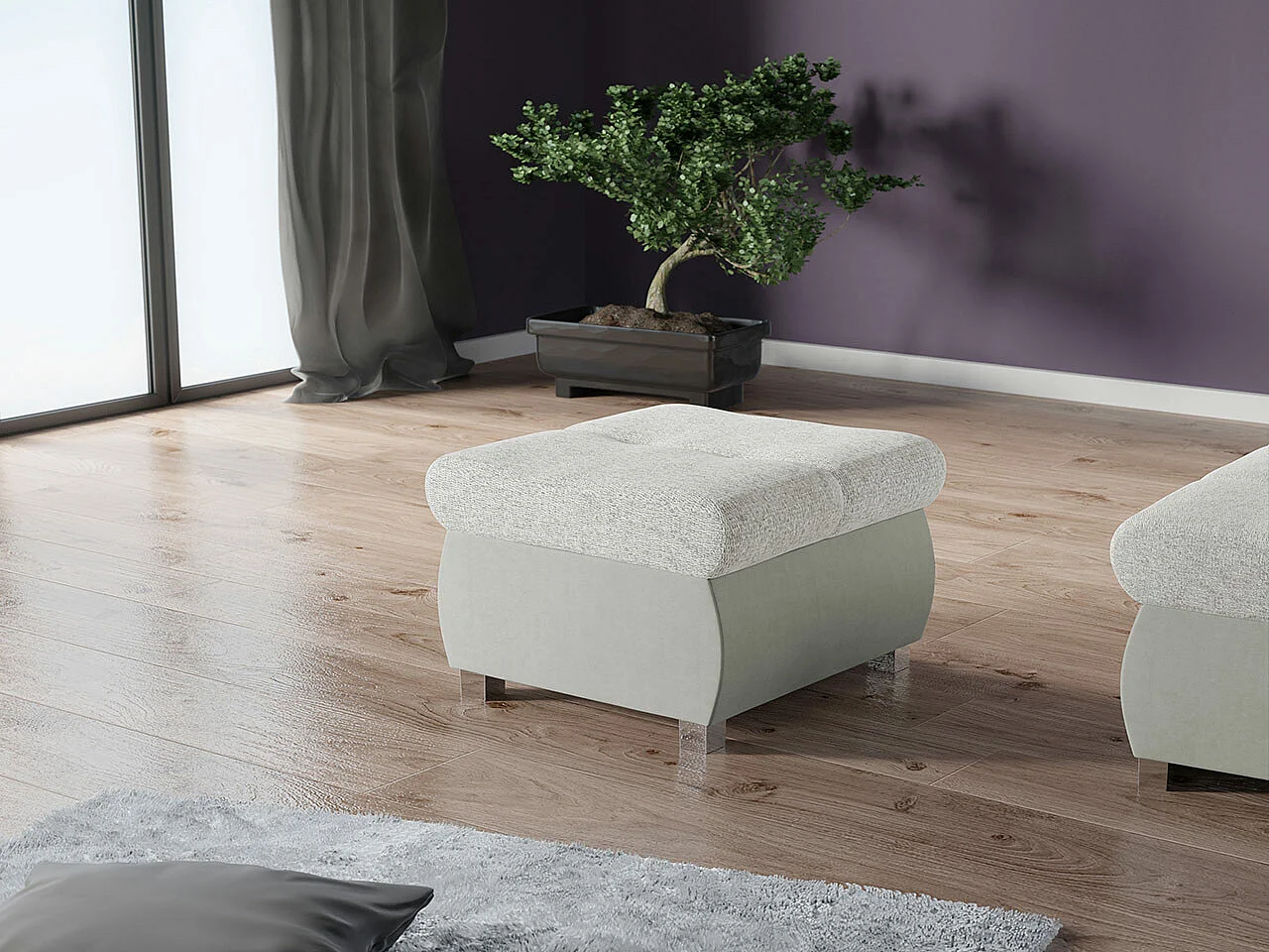 Pouf Comfivo 122, Gris, 39x60x60cm, Tapisserie, Pieds: Métal