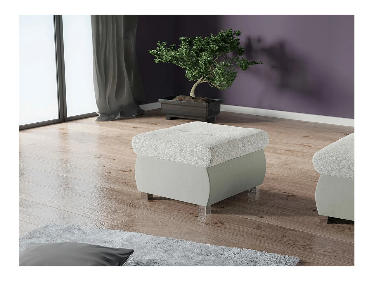 Pouf Comfivo 122, Gris, 39x60x60cm, Tapisserie, Pieds: Métal