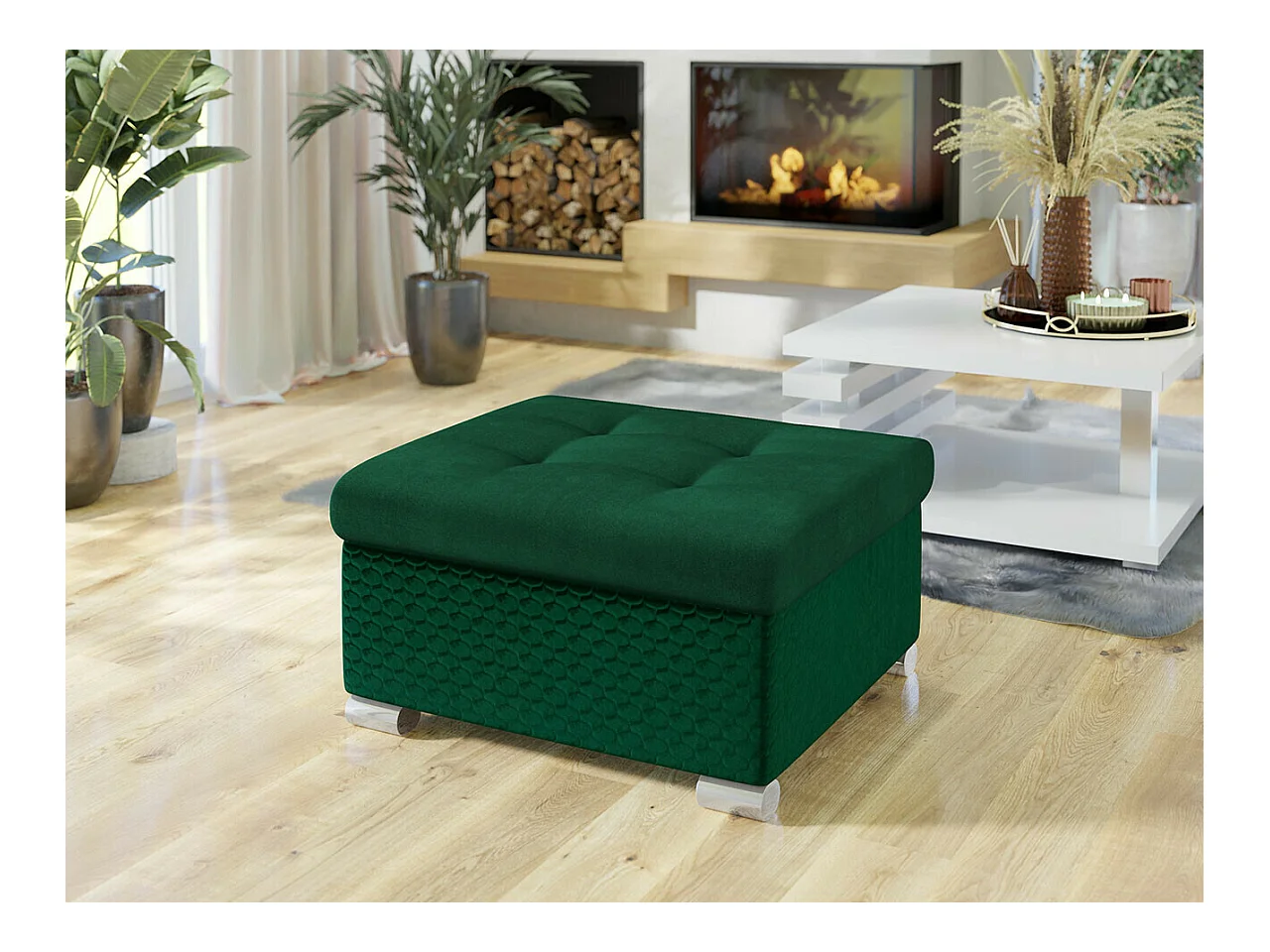 Pouf Comfivo 115, Vert, 41x68x70cm, Tapisserie, Pieds: Plastique