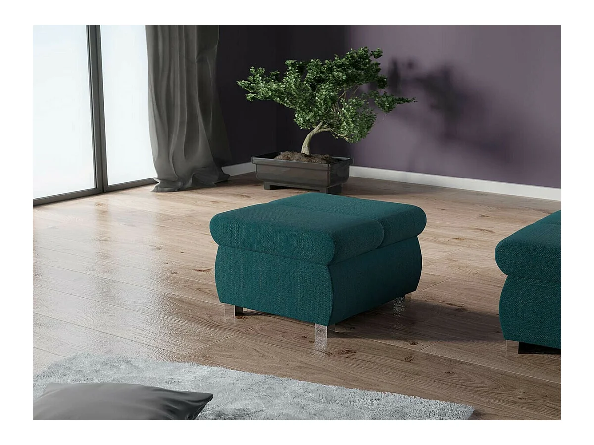 Pouf Comfivo 142, Turquoise, 39x60x60cm, Tapisserie, Pieds: Métal