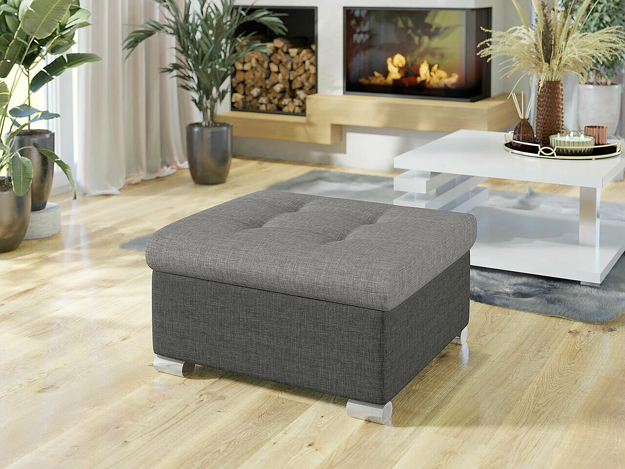 Puf Comfivo 115, Gris, 41x68x70cm, Tapiz, Patas: Plástico
