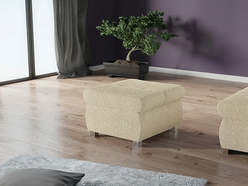 Pouf Comfivo 122, Brun clair, 39x60x60cm, Tapisserie, Pieds: Métal