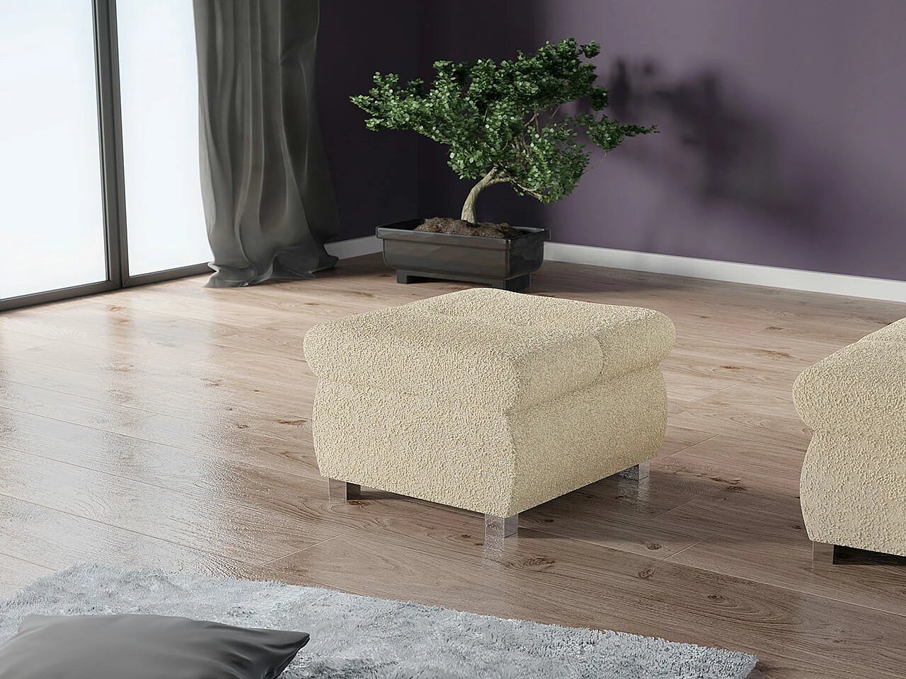 Puf Comfivo 122, De color marrón claro, 39x60x60cm, Tapiz, Patas: Metal