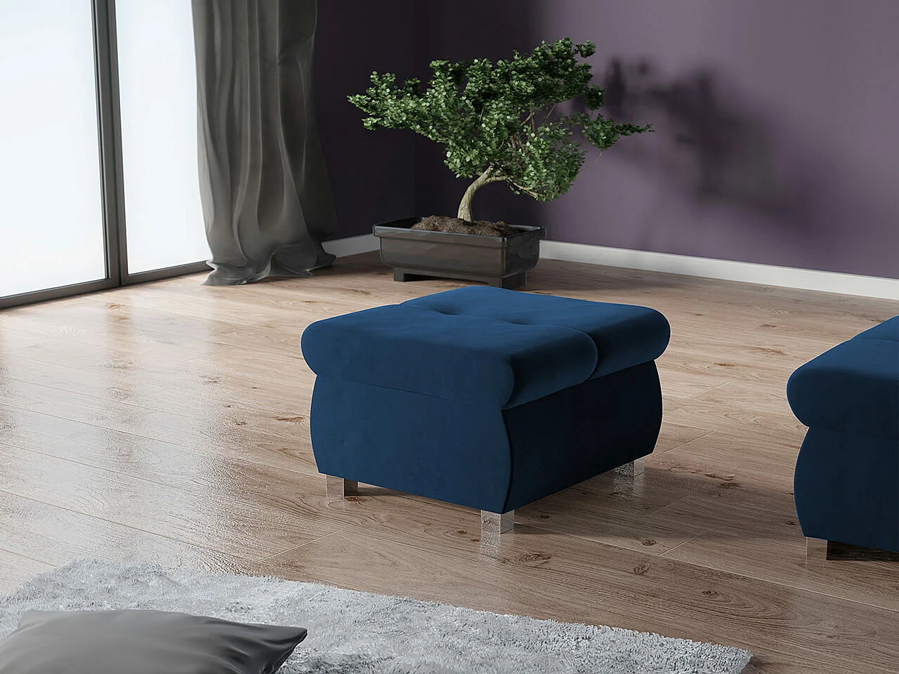 Puf Comfivo 122, Azul, 39x60x60cm, Tapiz, Patas: Metal