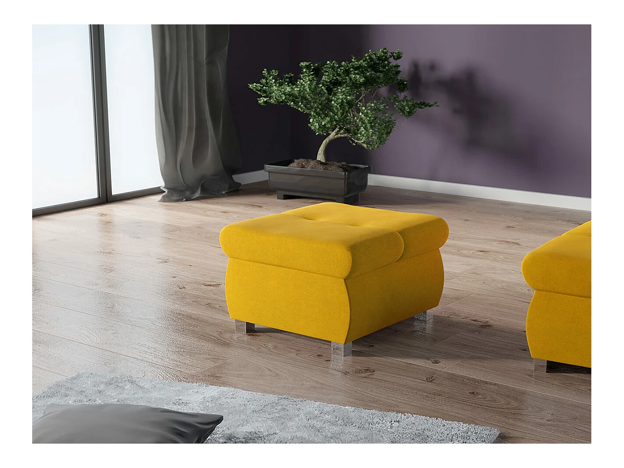 Pouf Comfivo 122, Jaune, 39x60x60cm, Tapisserie, Pieds: Métal