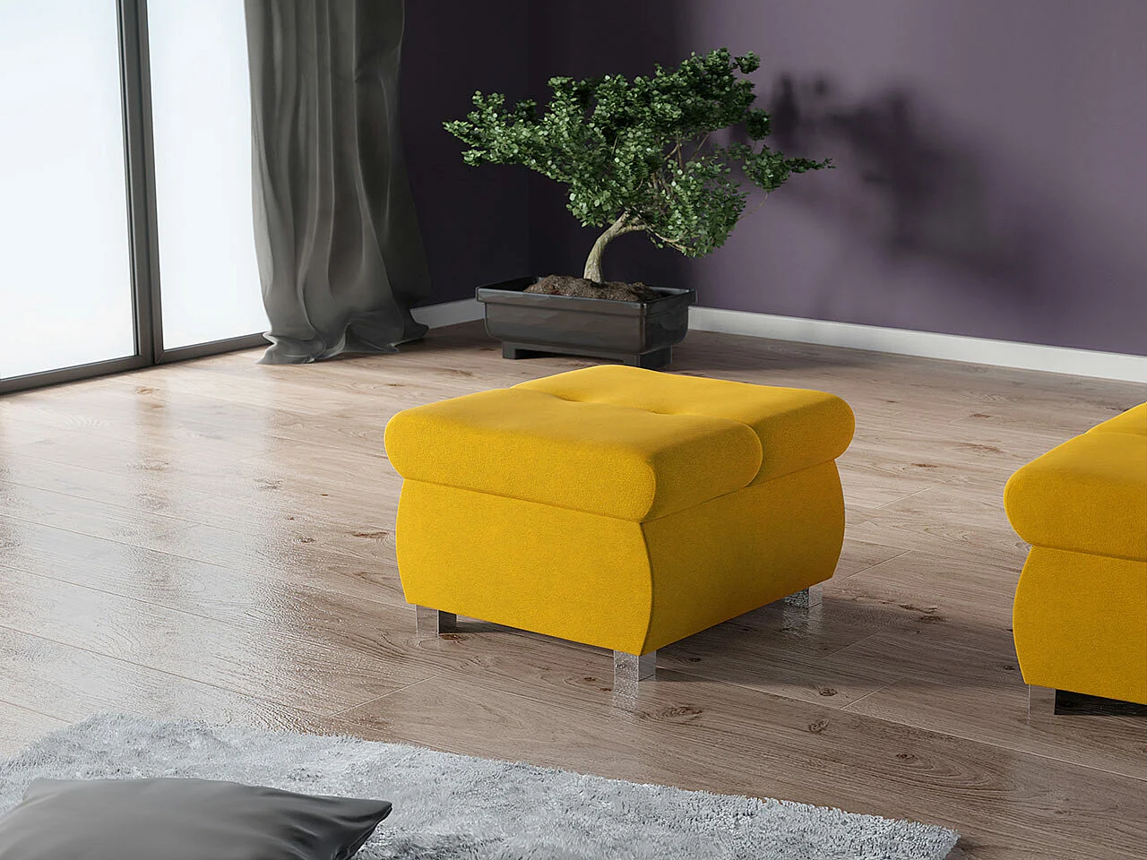 Puf Comfivo 122, Amarillo, 39x60x60cm, Tapiz, Patas: Metal