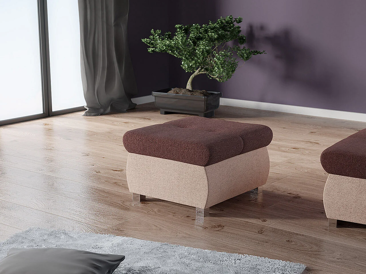 Puf Comfivo 122, Marrón, 39x60x60cm, Tapiz, Patas: Metal