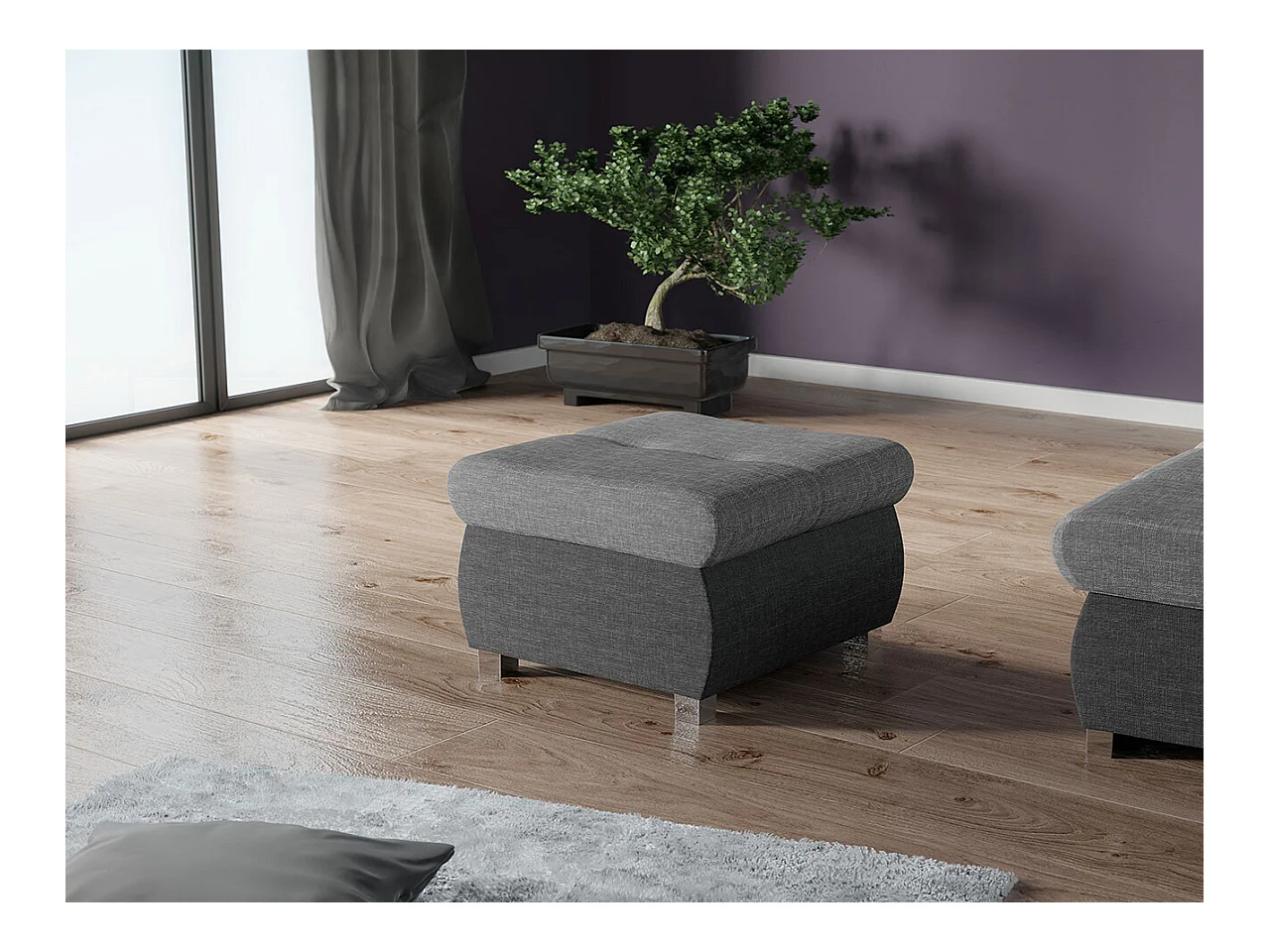Pouf Comfivo 122, Grigio, 39x60x60cm, Arazzo, Gambe: Metallo, Senza