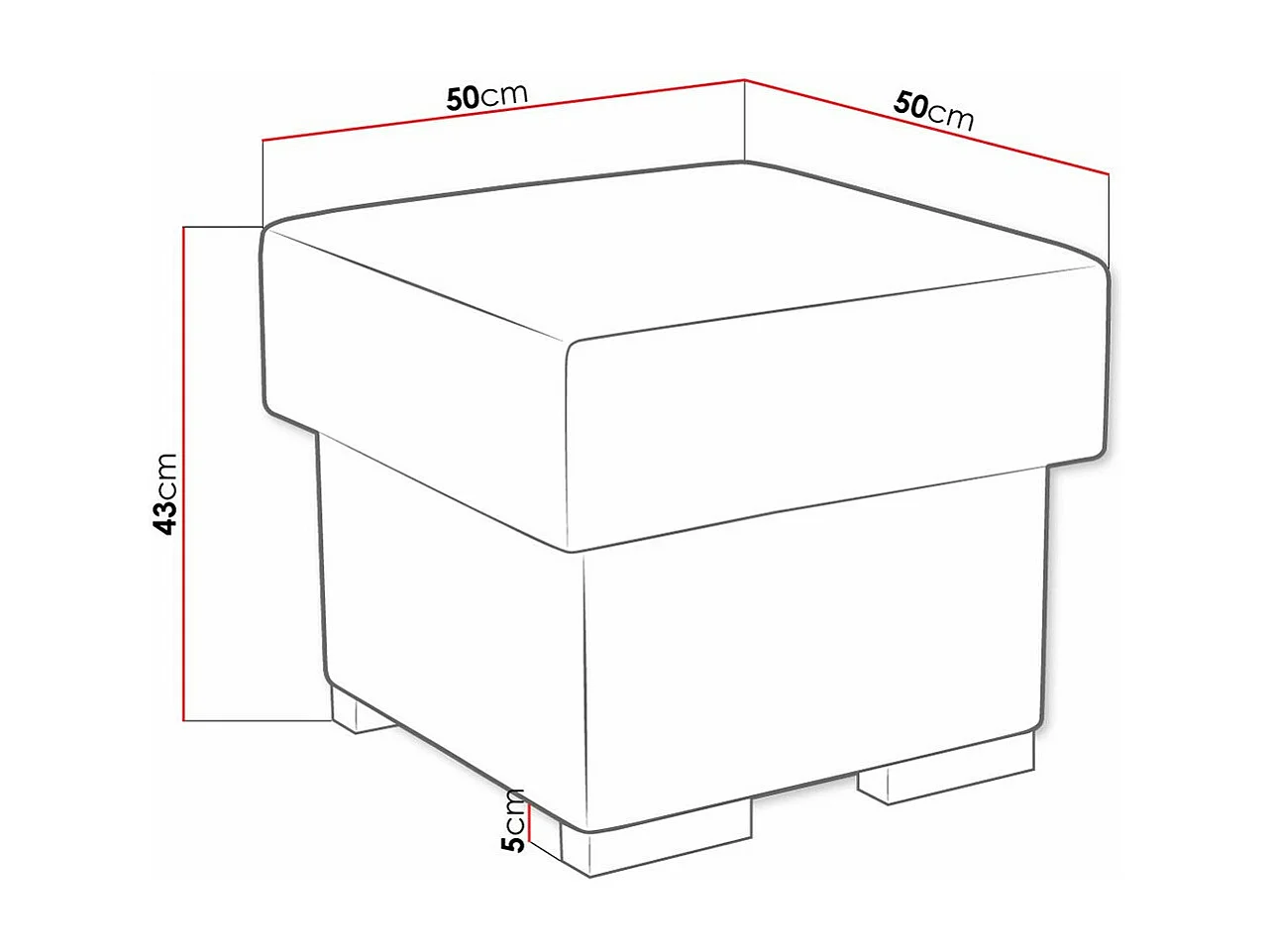 Pouf Etrcala 105, Gris, 43x50x50cm, Tissu, Pieds: Plastique|Bois, Disponible