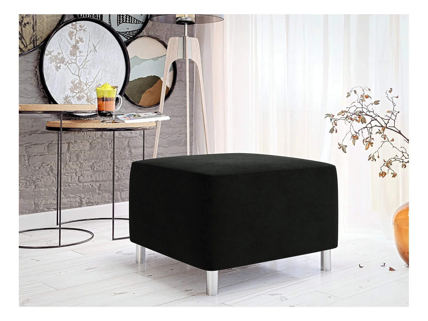 Pouf Comfivo 126, Gris, 42x56x65cm, Tapisserie, Pieds: Plastique