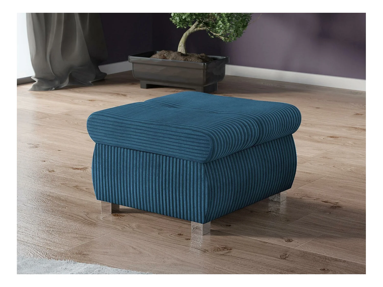 Pouf Comfivo 122, Bleu, 39x60x60cm, Tapisserie, Pieds: Métal