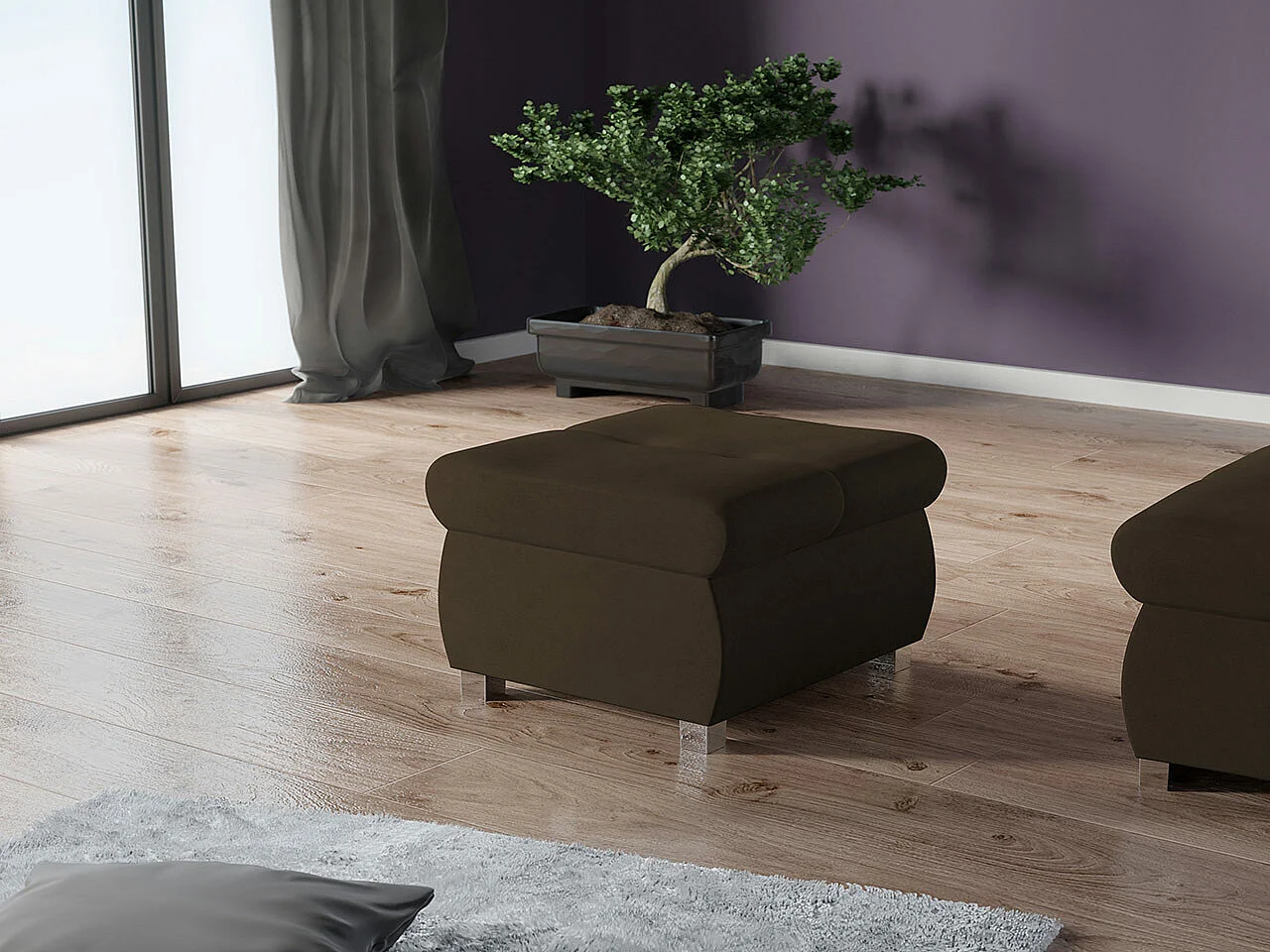 Pouf Comfivo 122, Marron, 39x60x60cm, Tapisserie, Pieds: Métal