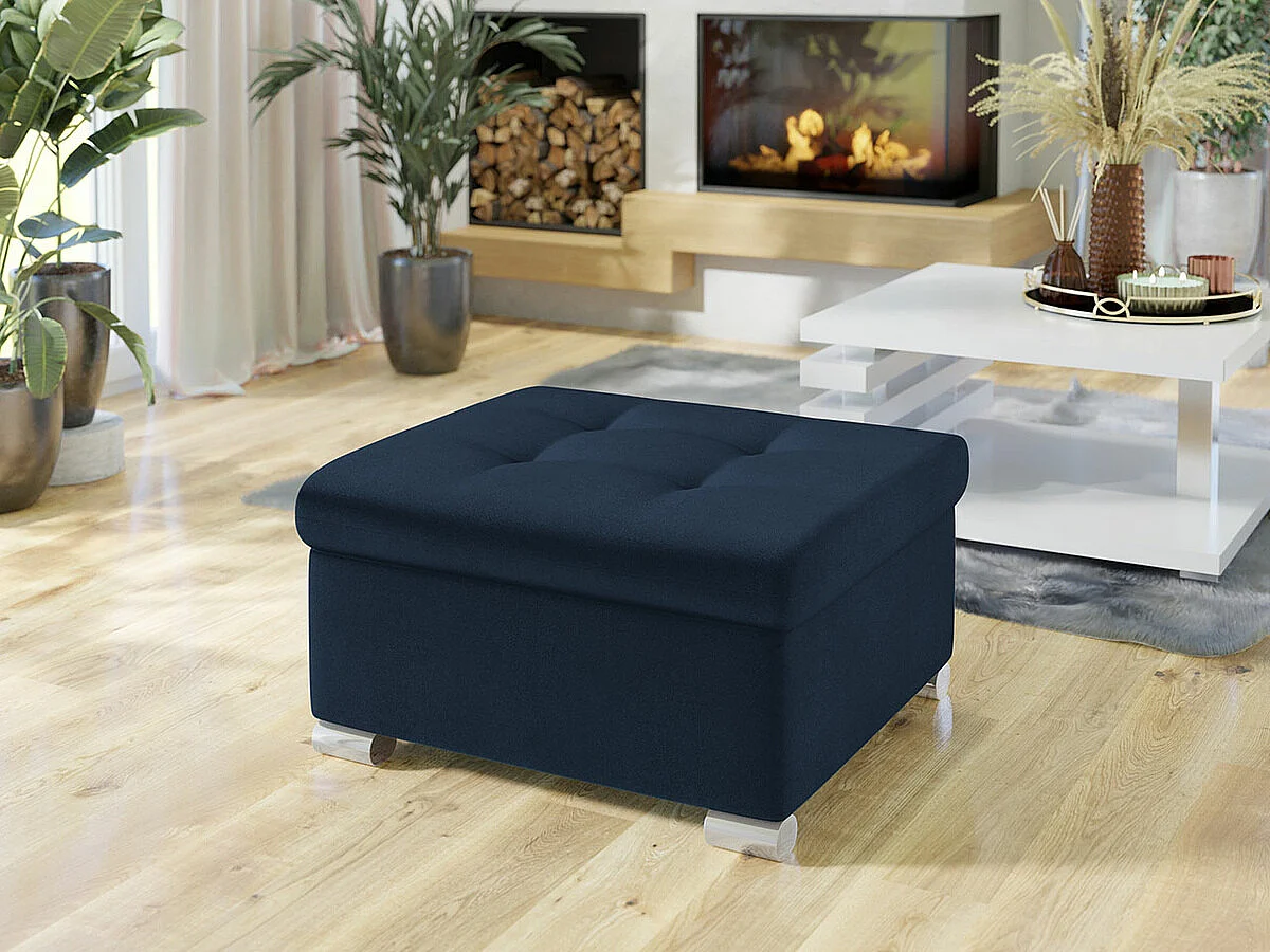 Pouf Comfivo 115, Bleu, 41x68x70cm, Tapisserie, Pieds: Plastique