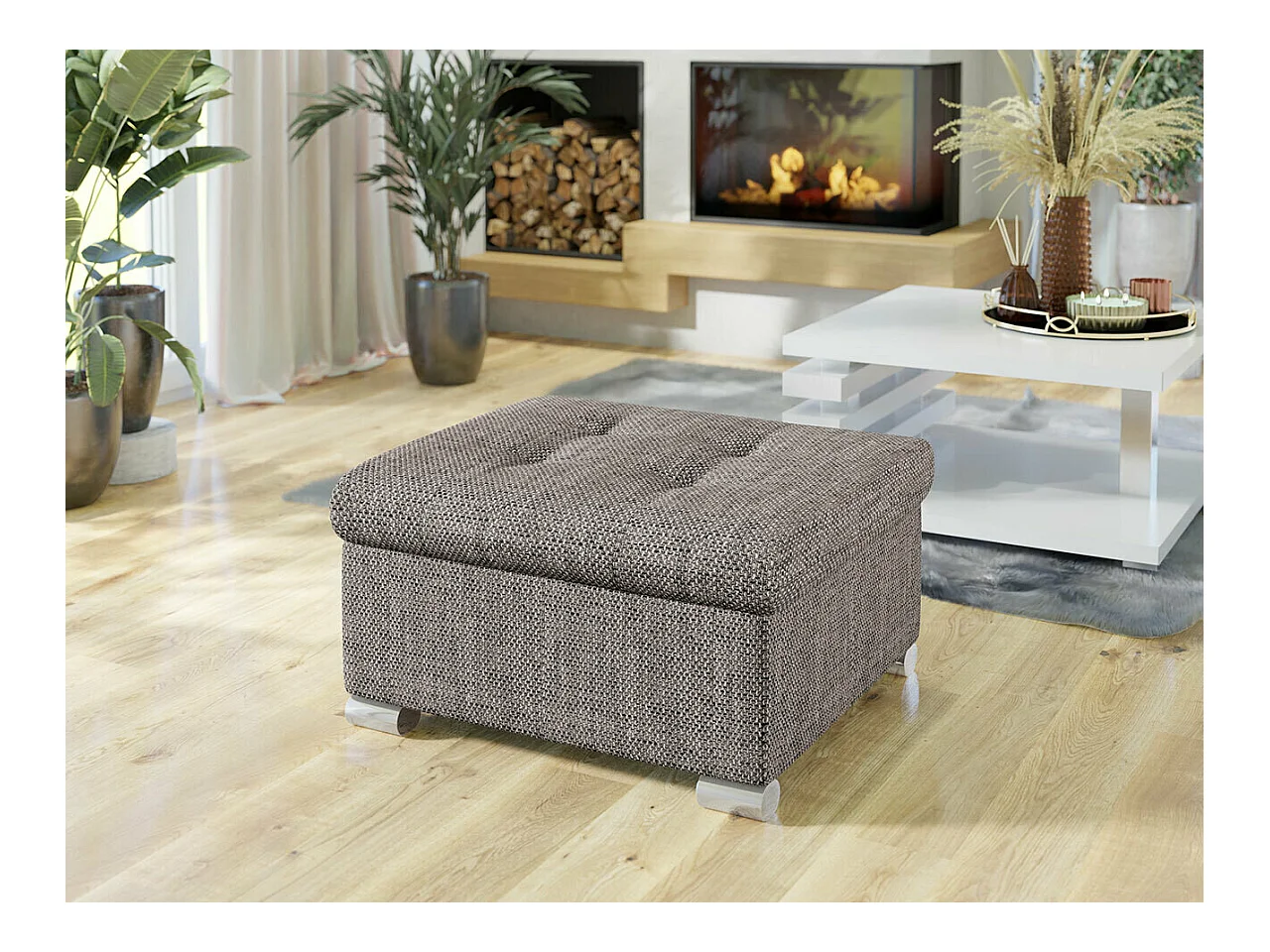 Pouf Comfivo 115, Gris, 41x68x70cm, Tapisserie, Pieds: Plastique