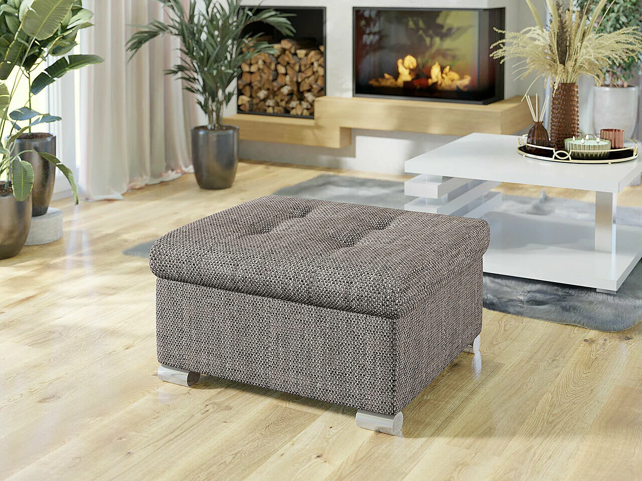 Pouf Comfivo 115, Gris, 41x68x70cm, Tissu, Pieds: Plastique