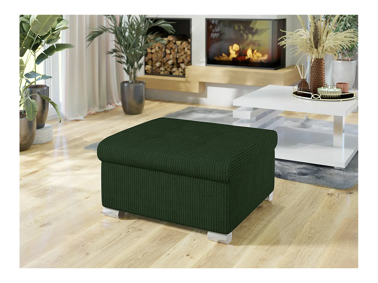 Pouf Comfivo 115, Vert, 41x68x70cm, Tapisserie, Pieds: Plastique