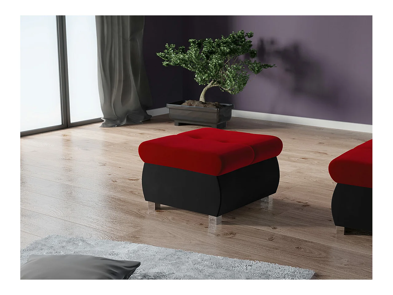 Pouf Comfivo 122, Rouge, 39x60x60cm, Tapisserie, Pieds: Métal