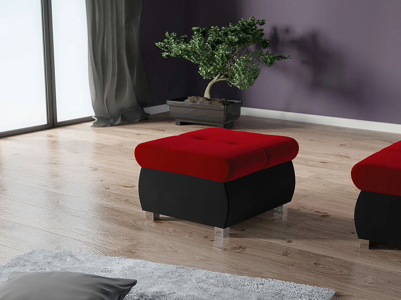 Pouf Comfivo 122, Rouge, 39x60x60cm, Tapisserie, Pieds: Métal
