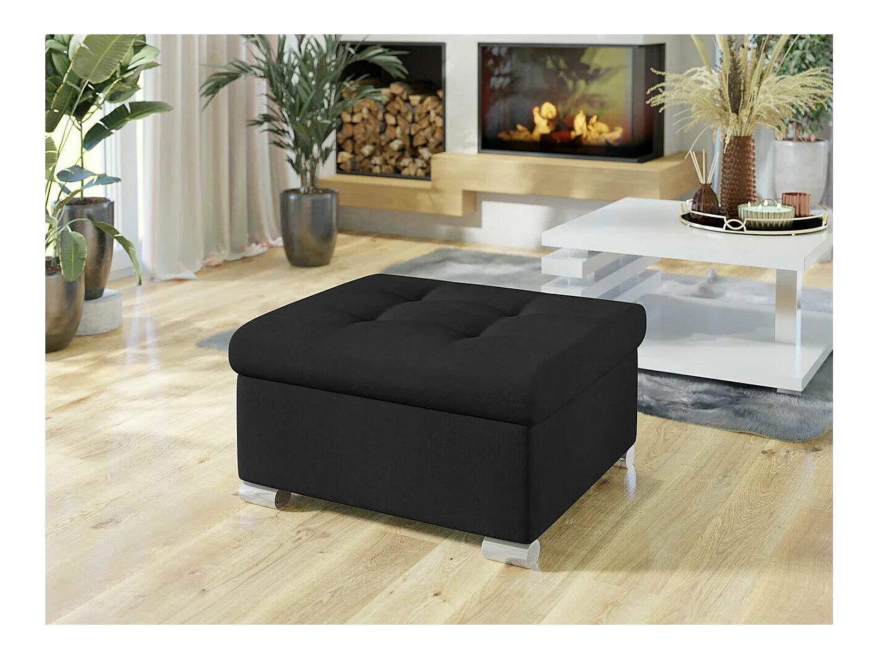 Pouf Comfivo 115, Noir, 41x68x70cm, Tapisserie, Pieds: Plastique