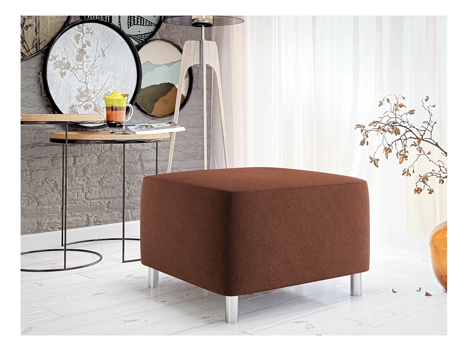 Pouf Comfivo 126, Marron, 42x56x65cm, Tapisserie, Pieds: Plastique