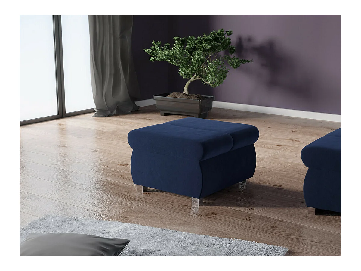 Pouf Comfivo 142, Bleu, 39x60x60cm, Tapisserie, Pieds: Métal