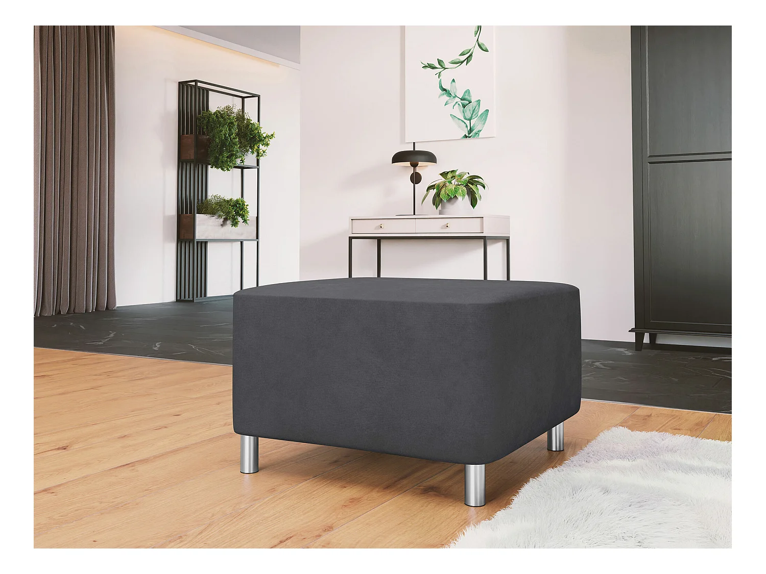 Pouf Comfivo 126, Gris, 42x56x65cm, Tapisserie, Pieds: Plastique