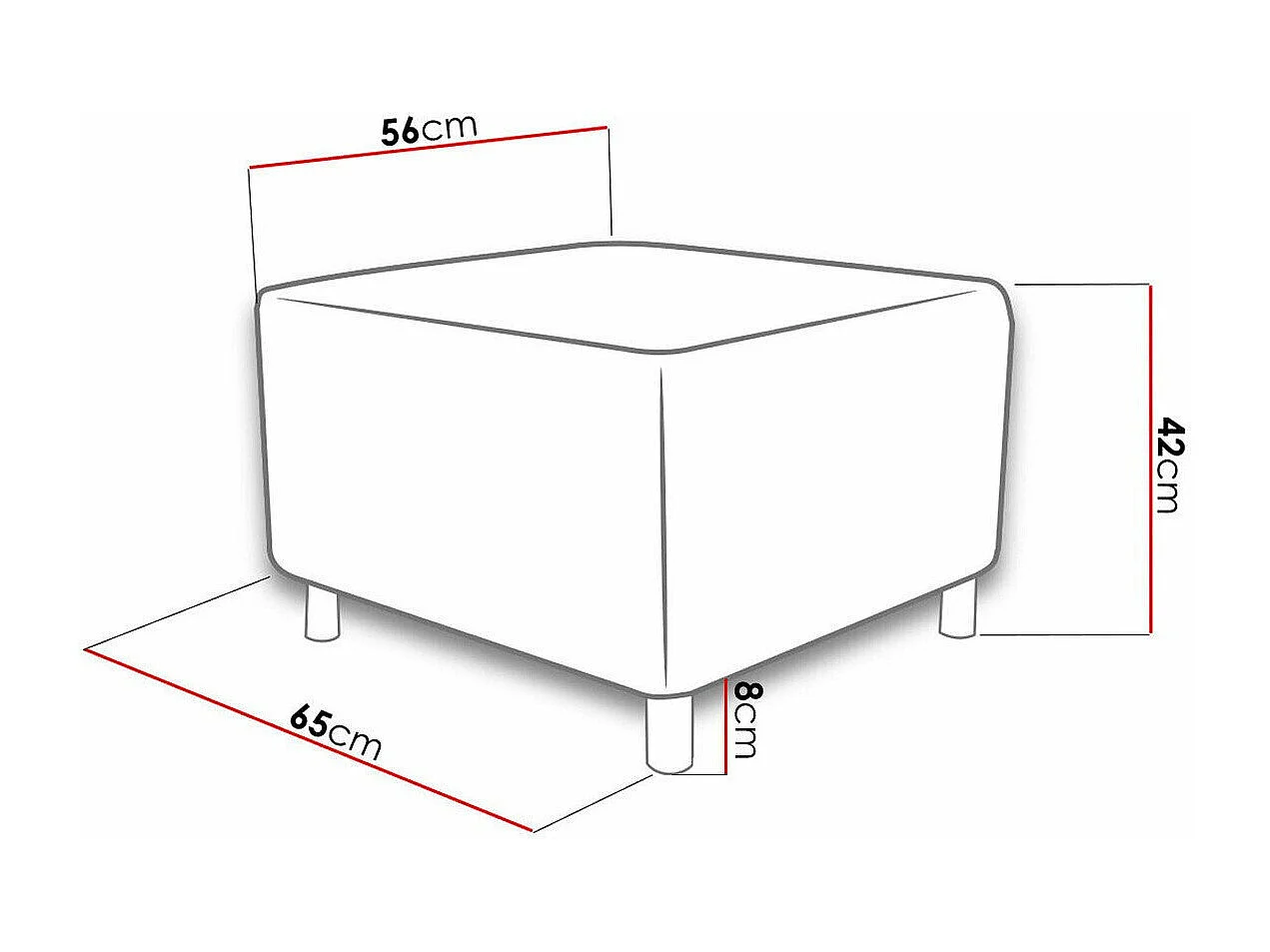 Pouf Comfivo 126, Gris, 42x56x65cm, Tissu, Pieds: Plastique