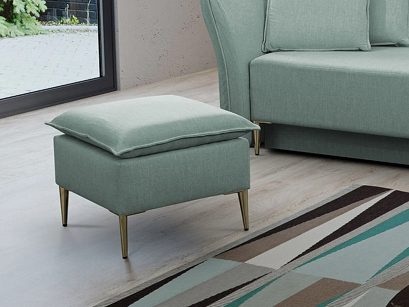 Pouf Providence 147, Turquoise, 45x50x50cm, Tapisserie, Pieds: Métal