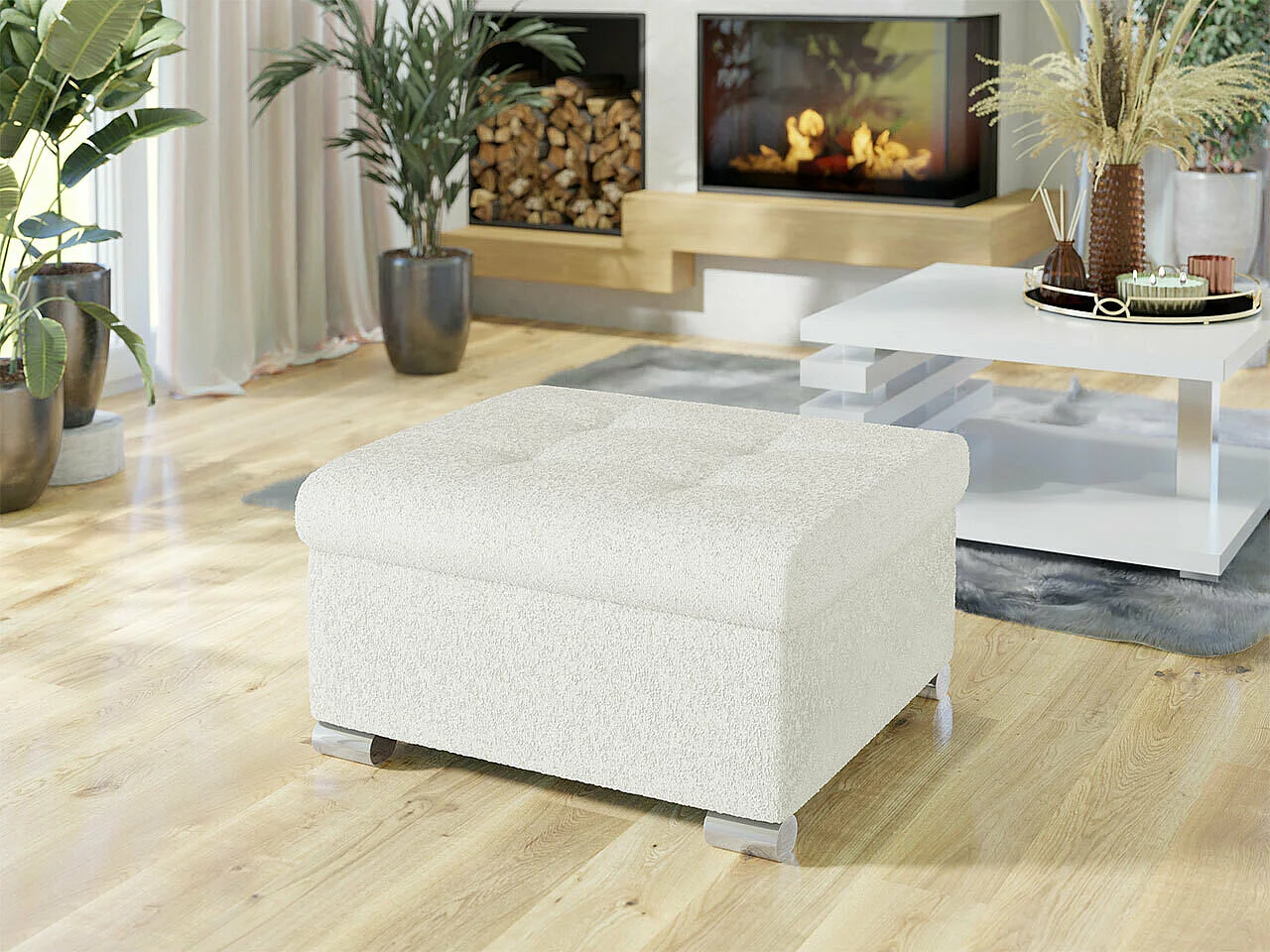 Puf Comfivo 115, Blanco, 41x68x70cm, Tapiz, Patas: Plástico