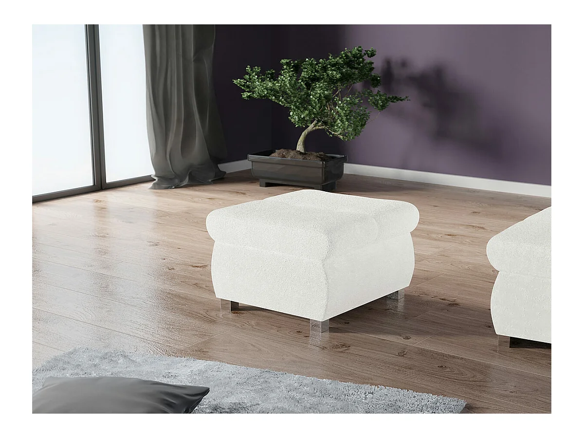 Pouf Comfivo 122, Blanc, 39x60x60cm, Tapisserie, Pieds: Métal
