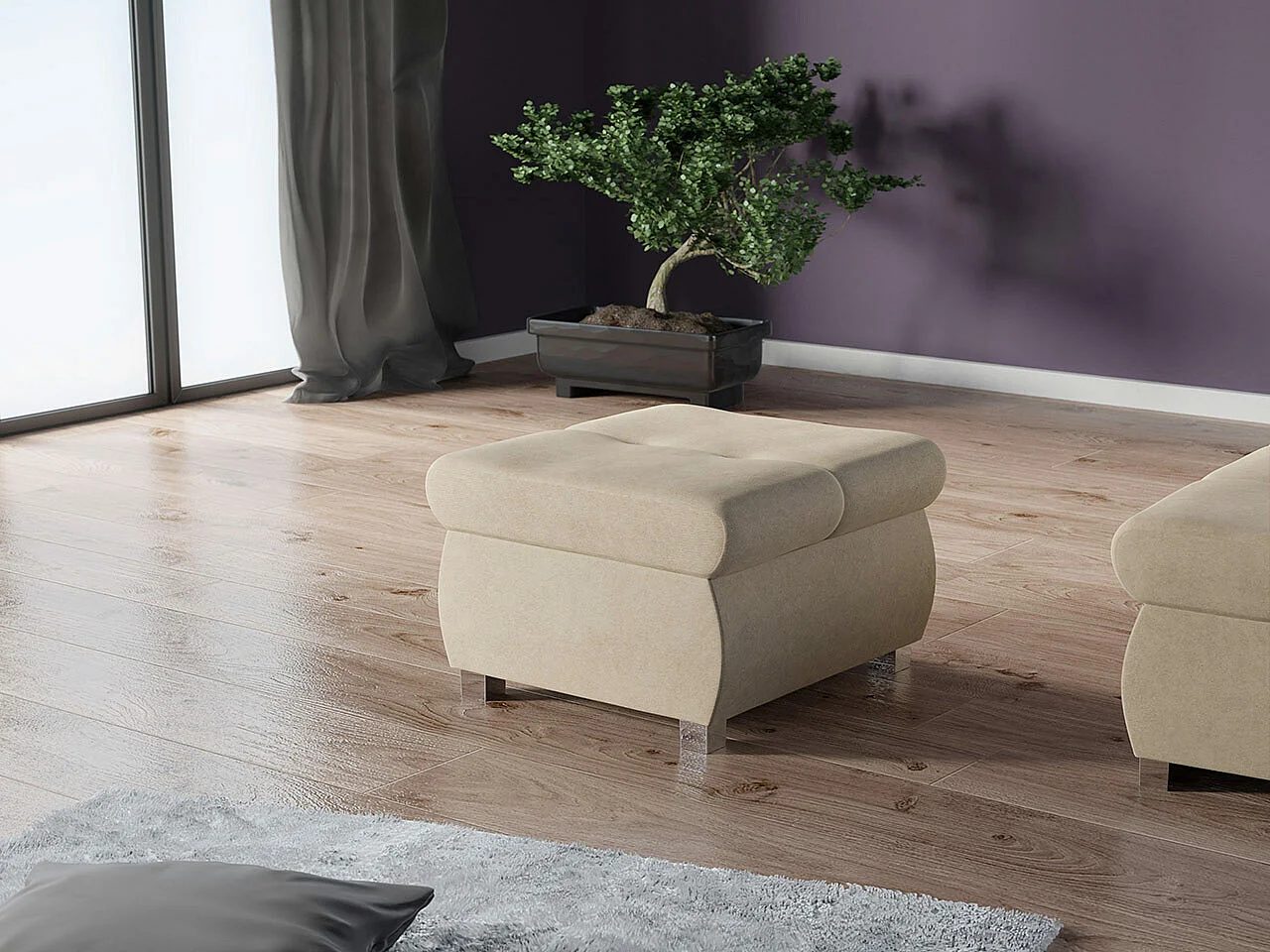 Puf Comfivo 122, De color marrón claro, 39x60x60cm, Tapiz, Patas: Metal