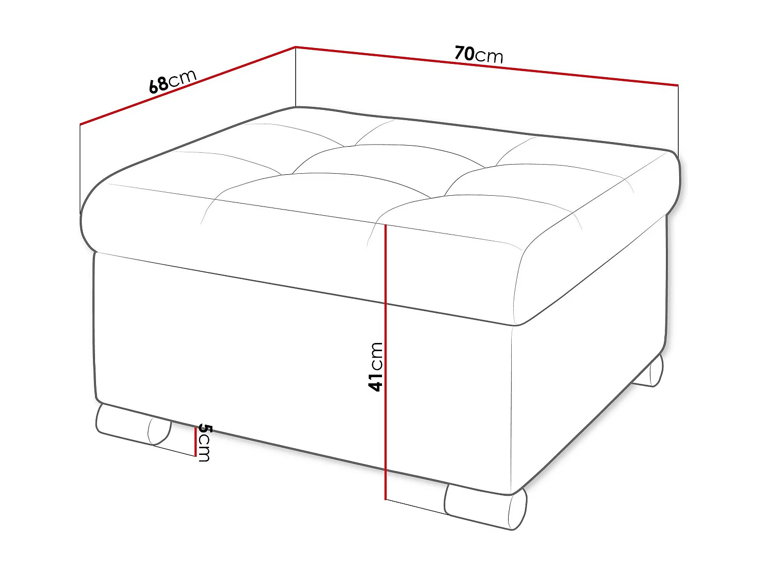 Pouf Comfivo 115, Gris, 41x68x70cm, Tissu, Pieds: Plastique