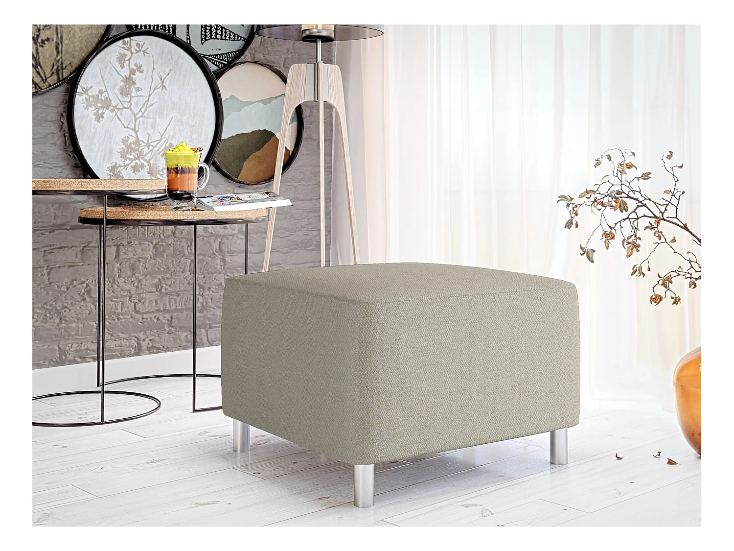 Pouf Comfivo 126, Brun clair, 42x56x65cm, Tapisserie, Pieds: Plastique