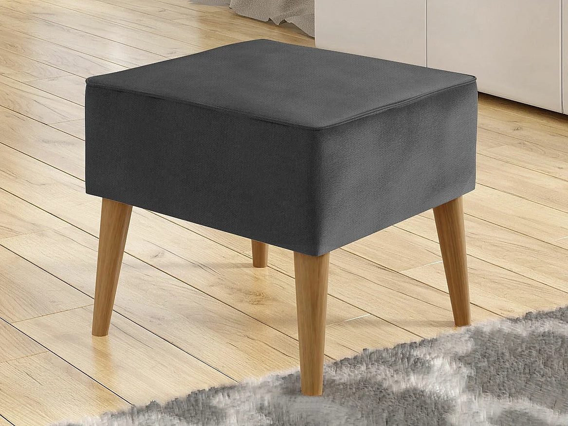 Pouf Comfivo 205, Gris, 41x45x45cm, Tapisserie, Pieds: Bois