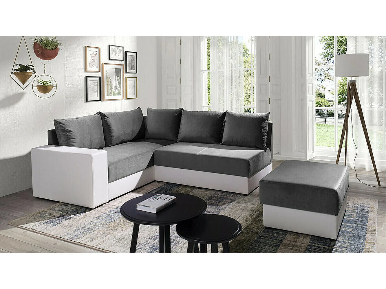 Puf Providence 185, Gris, 40x60x80cm, Tapiz, Patas: Plástico