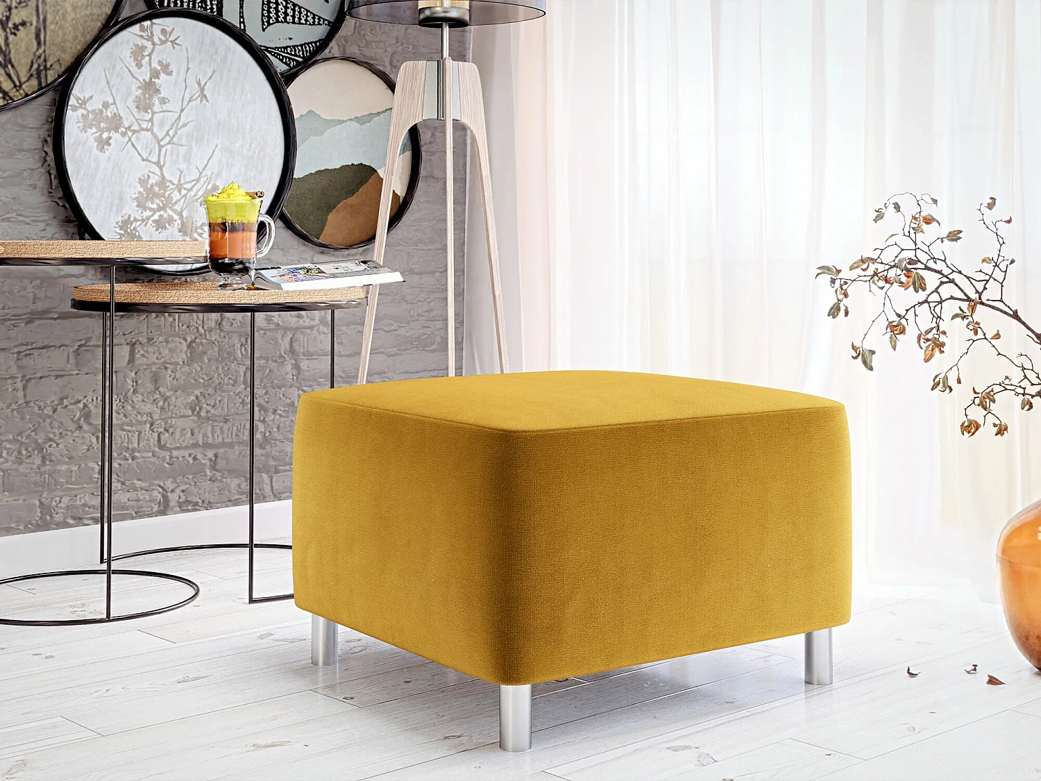 Puf Comfivo 126, Amarillo, 42x56x65cm, Tapiz, Patas: Plástico