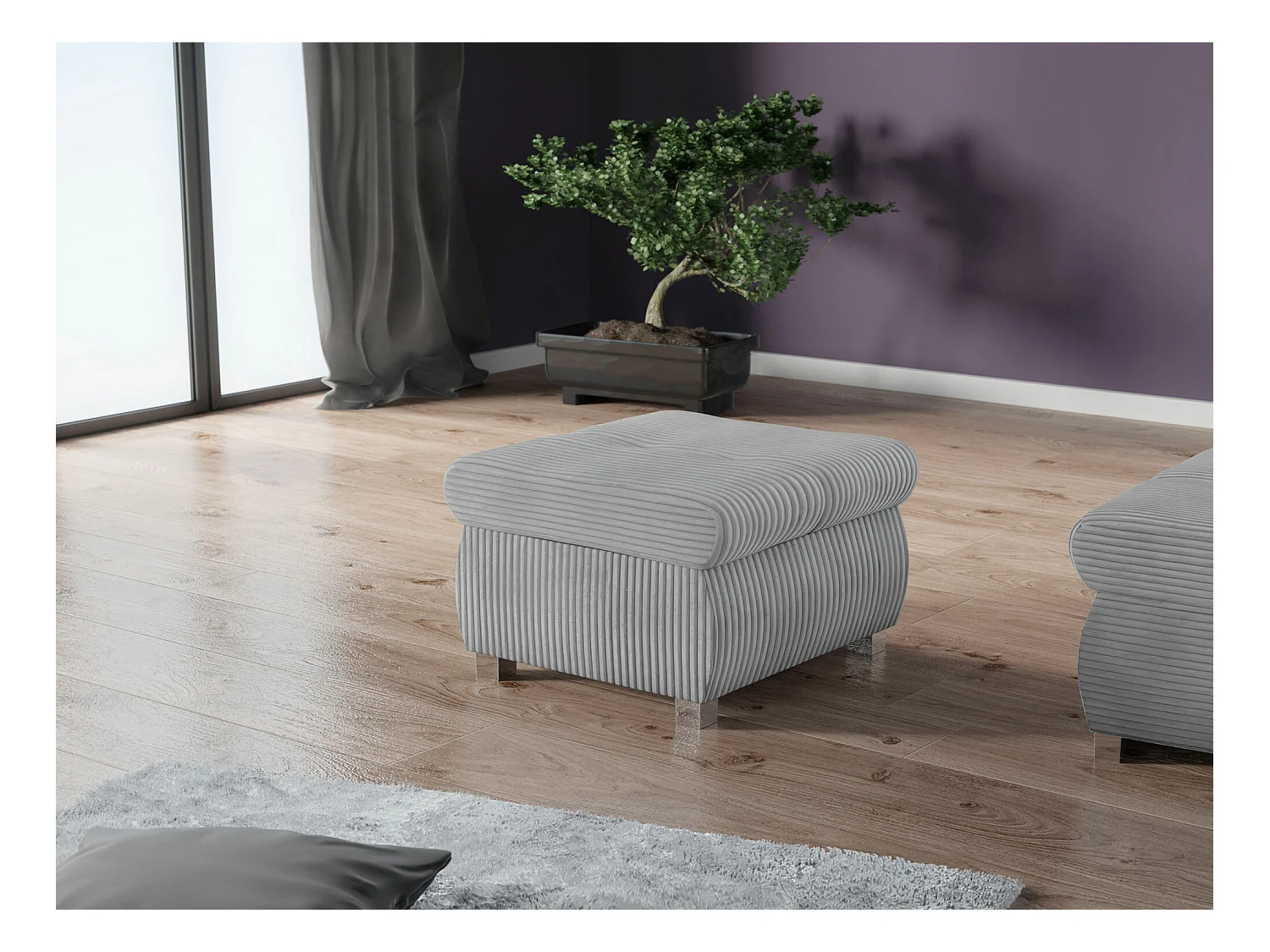 Pouf Comfivo 122, Grigio, 39x60x60cm, Arazzo, Gambe: Metallo, Senza