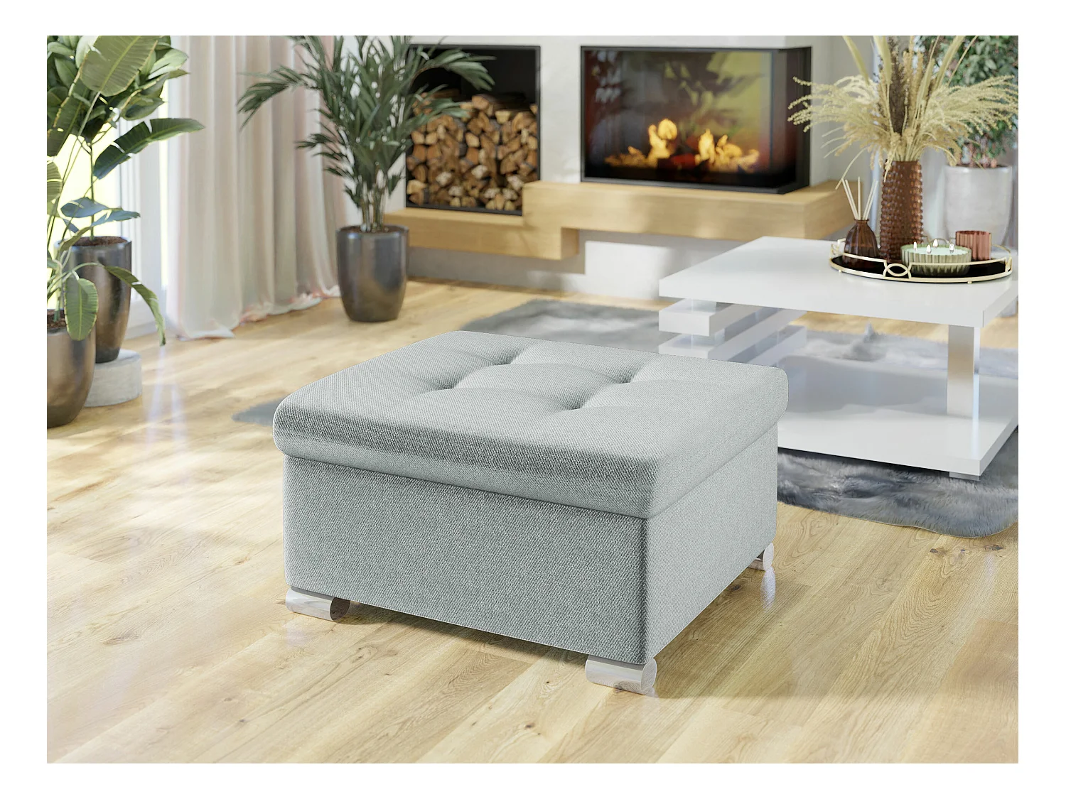 Pouf Comfivo 115, Brun clair, 41x68x70cm, Tapisserie, Pieds: Plastique