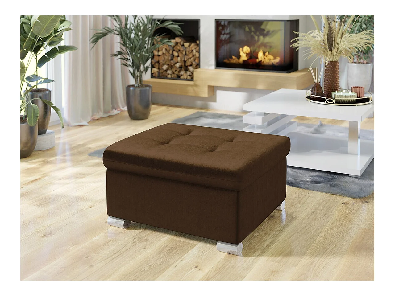 Pouf Comfivo 115, Marron, 41x68x70cm, Tapisserie, Pieds: Plastique
