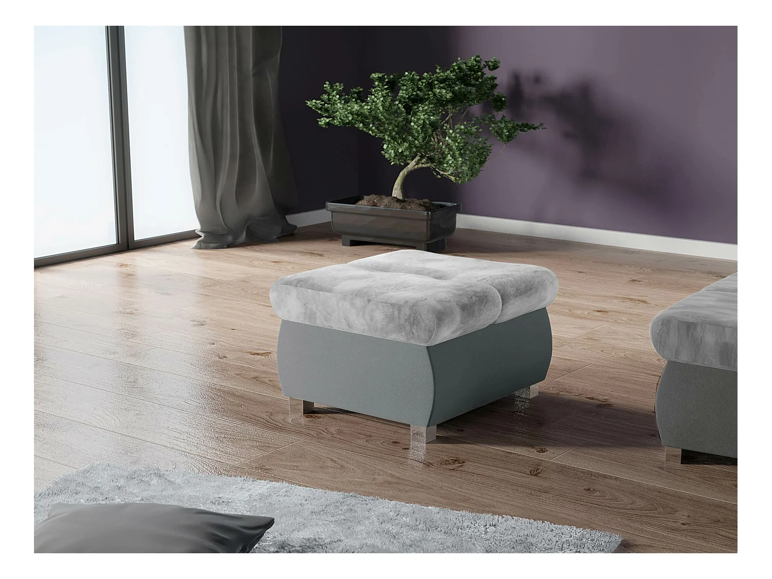 Pouf Comfivo 122, Grigio, 39x60x60cm, Arazzo, Gambe: Metallo, Senza