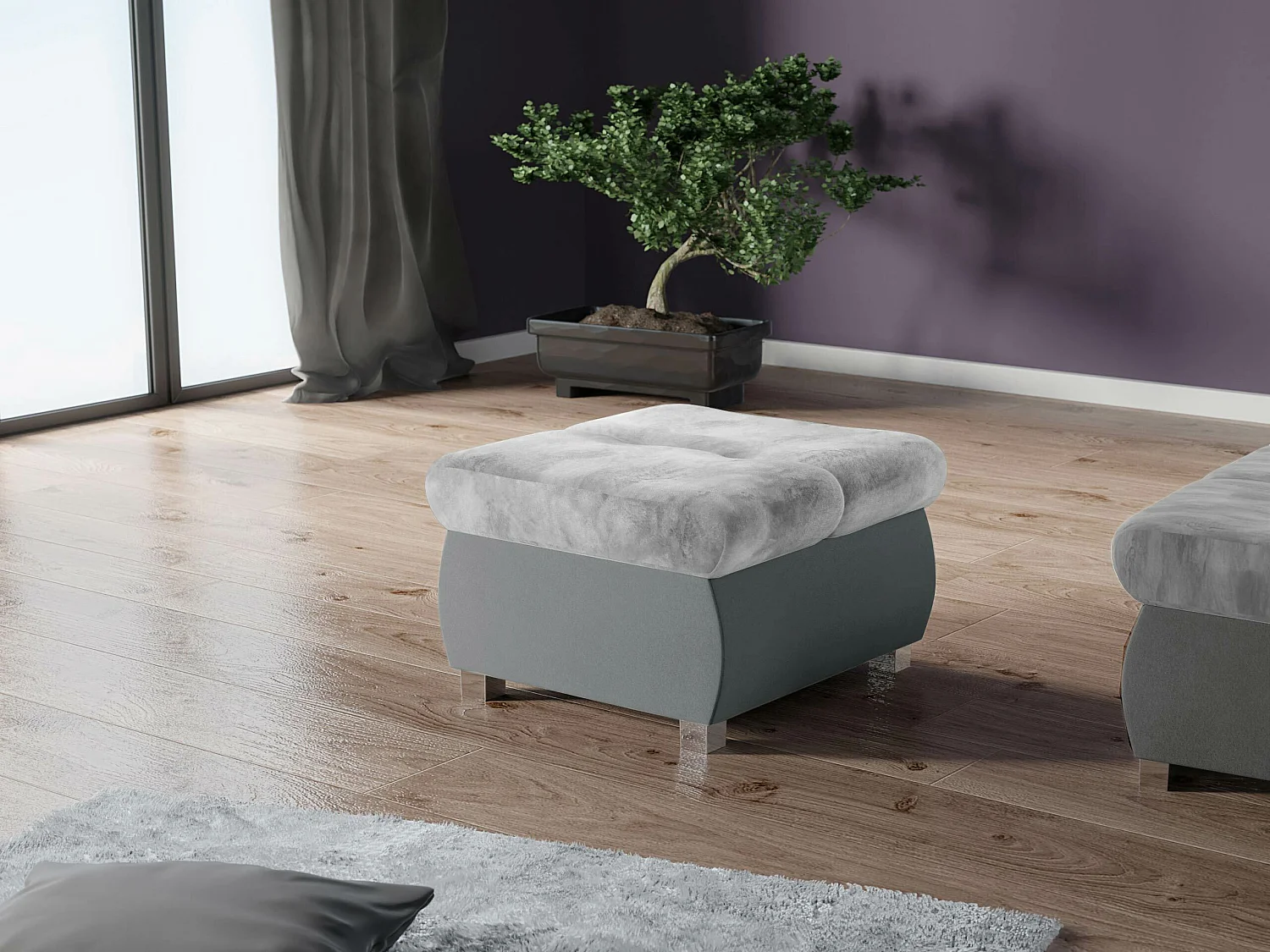 Puf Comfivo 122, Gris, 39x60x60cm, Tapiz, Patas: Metal